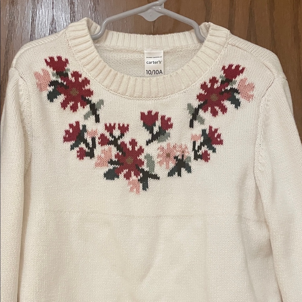 Carter's Girls Size 10 UEC Cream Sweater with Pink and Red Floral Design - Picture 9 of 11
